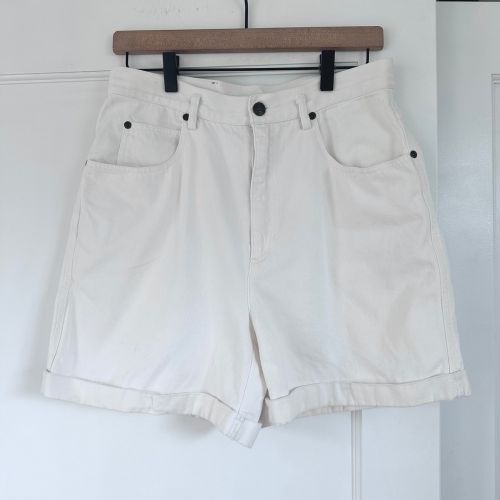 LizWear‎ Vintage High Waisted White Denim Shorts Womens 12 Cotton Mom Shorts 90s